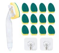 1 Cepillo De Taza De Mango Largo Con 12 Cabezales De Esponja, 2 Ganchos Transparentes, Cepillo De Esponja De Limpieza De Cocina, Herramienta De Limpieza De Esponja