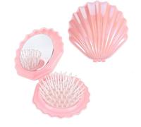 1 Cepillo Plegable de Viaje con Espejo - Diseño Concha para Mujeres & Niñas, Peine Mini de Masaje & Juego de Espejo - Regalo Ideal - Tamaño Compacto y Fácil de Llevar