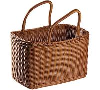 1 cesta de mimbre trenzado, asas de flores, paja, fruta, regalo, bolso de la compra