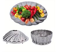 1 cesta vaporera plegable de acero inoxidable - vaporera versátil y plegable para una - Rejilla vaporera de cocina multifuncional sin fuente de alimentación