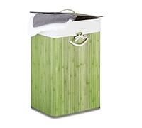 1 Cesto Ropa Sucia Plegable, Cubo Colada Rectangular con Tapa, Bambú, 83L, 65,5 x 43,5 x 33,5 cm, Verde
