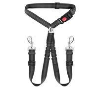 1 cinturón de seguridad doble para perro con elástico ajustable, sujeción para reposacabezas de coche sin enredos para 2 perros, divisor resistente y arnés para viajes seguros en vehículo (negro)