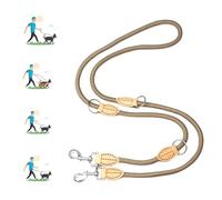 1 cm x 2,1 m Perro Correas Doble Ajustable Perro Correa Multifuncional de Nylon 360° Correa para Perros con Doble Enganche para Perros Medianos y Grandes - Beige