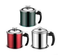 1 colador de aceite de acero inoxidable de 3 litros con tapa, filtro eficaz para una gestión más segura del aceite de cocina (rojo)