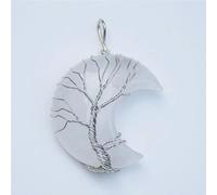 1 colgante de cristal natural con forma de árbol de la vida en forma de luna creciente, cuarzo, joyería mineral, piedra reiki para hombres y mujeres