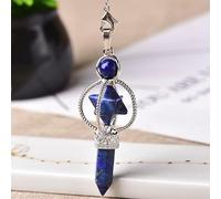 1 colgante de péndulo de cristal natural con cuentas redondas hexagonales, piedra de cetro para hombres y mujeres, regalo de joyería, Lazuli
