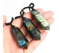 1 Colgante de péndulo de Cristal Natural de Cuarzo, Collar de Piedras Preciosas - Labradorita