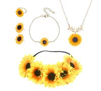 1 Collar, 1 Par De Aretes, 1 Brazalete, 1 Anillo Y 1 Diadema, Joyería De Girasol, Joyas De Diseño Creativo, Joyas Para Mujeres.