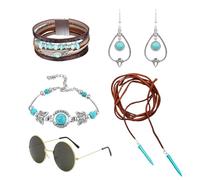 1 Collar Colgante, 1 Par De Pendientes, 1 Pulsera Cierre Magnético Multicapa, 1 Pulsera Turquesa, 1 Gafas De Sol Redondas, Joyería Boho, Joyería Vintage