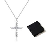 1 Collar De Cruz. Con Caja De Almacenamiento De 1 Pieza, Colgante De Cruz De Circón, Collar De Plata Para Mujer, Joyería Cruzada