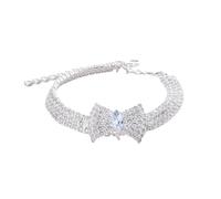1 collar de gato con diamantes de imitación con dije de lazo brillante de cristal brillante para mascotas, collar ajustable para mascotas pequeñas, gatos, perros (silla de caramelo 2, M (cuello de 25