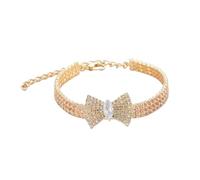1 collar de gato con diamantes de imitación con dije de lazo brillante de cristal brillante para mascotas, collar ajustable para mascotas pequeñas, gatos, perros (dorado, M (cuello de 25-33 cm)