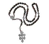 1 collar de rosario católico con cruz y cuentas de madera de pino, 46 cm, joyería religiosa para hombre y mujer (negro)
