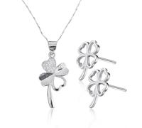 1 Collar De Trébol De Cuatro Hojas, 1 Par De Pendientes De Trébol De Cuatro Hojas, Collar De Diamantes, Cadena De Clavícula De Moda, Collar Con Colgante De Trébol, Joyería Para Mujer