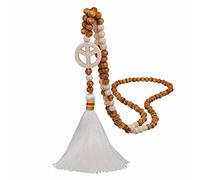 1 collar largo de borlas blancas, hecho a mano, con cuentas corazón, estrella, cruz y piedras, madera (color: n.° 4)