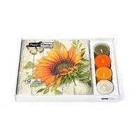 1 Combi Box Vintage Girasol 20 Serv. 33 x 33 + 4 x Velas de té Caja transparente.