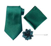 1 Corbata Verde Para Hombre con Pañuelo De Bolsillo y Broche Pequeño con Forma De Flor - Corbata Formal De Graduación, Accesorios De Vestir