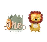 1 corona de león para 1 cumpleaños con 1 globo de león sonriente, sombrero de cumpleaños para niños y niñas, decoraciones de fiesta de cumpleaños, decoraciones de fiesta en la selva