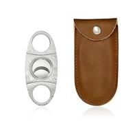 1 cortador de puros de acero inoxidable, 1 estuche de cuero, herramientas para puros, cortador de doble cuchilla, tijeras de doble filo, 92 x 4 x 4 mm