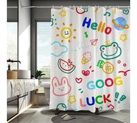 1 Cortina de Ducha con Estampado de Dibujos Animados Vibrantes: Estrellas, Corazones y Motivos de Animales. Cortina de baño para Todas Las Estaciones (130 x 190 cm / 51 x 75 Pulgadas (Ancho x Alto)).