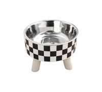 1 cuenco alto simple de acero inoxidable a cuadros de lunares para mascotas, fácil de limpiar, cuenco de alimentación para gatos y perros (negro)