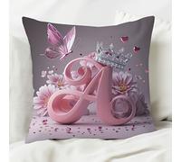 1 de cojín decorativa rosa con corona "A" y - Decoración y para el hogar con cierre de cremallera, estampado , poliéster lavable a máquina, para sofá y dormitorio, almohadas decorativas