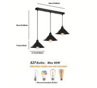 1 de lámpara colgante de estilo industrial retro luces, base E26/E27, para restaurante, bar, mostrador, de cocina, mesa, dormitorio, iluminación de Halloween y Navidad (sin bombilla)