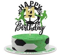 1 decoración de tarta de fútbol Happy 14th Birthday Cake Topper Feliz Cumpleaños Decoración Deportiva Fútbol Pastel Decoración para Niños 14 Años de Edad Cumpleaños Fiesta Pasteles Decoraciones
