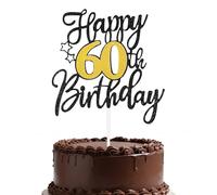 1 decoración para tarta de feliz cumpleaños, purpurina negra y dorada para alegrar años fabulosos, elegante decoración de pastel para celebraciones de fiesta de cumpleaños (60 unidades)