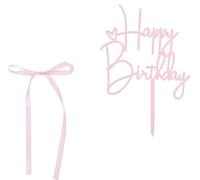 1 decoración para tartas de feliz cumpleaños, color rosa, con lazo de cinta, para celebrar aniversario, día de nacimiento, suministros de fiesta