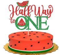 1 decoración para tartas de sandía con purpurina de medio camino a uno, decoración para tarta de 2 vías a uno, decoración para sandía, temática feliz, 6 meses, cumpleaños, fiestas, decoración para