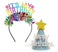 1 Diadema Colorida De Estrella De Cinco Puntas Y 1 Sombrero De Cumpleaños De Fieltro Azul, Sombreros De Fiesta De Cumpleaños, Suministros Para Fiesta De Cumpleaños