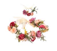 1 diadema con corona de flores con 1 pulsera de flores, accesorio para el pelo con flores, diadema de elfo, accesorio para el pelo de novia, adecuado para cumpleaños, bodas, vacaciones