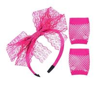 1 Diadema Con Lazo De Encaje Con 1 Par De Guantes De Malla, Accesorios Para El Cabello De Neón Para Niñas, Diadema De Los Años 80, Linda Diadema Con Lazo, Representaciones Teatrales
