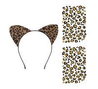 1 Diadema Con Orejas De Gato, 2 Pegatinas Impermeables Para Caras De Leopardo, Diadema De Peluche, Pegatinas Para Maquillaje De Ojos, Decoración Para Fiestas De Juegos De Rol.