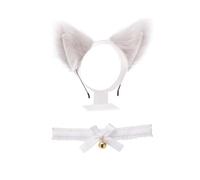 1 Diadema Con Orejas De Gato Y 1 Collar, Linda Diadema De Felpa, Diadema Creativa De Animales, Accesorios Para Disfraces De Cosplay (Blanco)