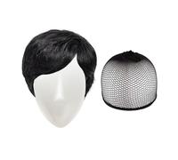 1 diadema corta negra, 1 redecilla negra, pelo corto ondulado, para mujer, pelo corto y moderno, con flequillo completo, adecuado para cosplay, fiesta, cumpleaños