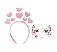1 Diadema De Amor Rosa Y 1 Pegatina Para La Cara, Accesorios Para La Ropa De Fiesta, Linda Diadema Dulce, Diadema Brillante.