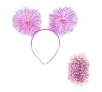 1 Diadema De Bolas De Seda, 1 Pulsera De Bolas De Seda, Accesorios Para El Cabello Con Bolas Esponjosas, Diadema Con Purpurina Para Niñas, Accesorios Para Actuaciones En Escenario