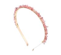 1 diadema de cuarzo rosa for mujer, con grava irregular, piedra natural, cristal, amatista, citrino, aguamarina, aros for el pelo, joyería(Strawberry Quartz)