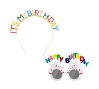 1 diadema de cumpleaños colorida, 1 gafas de cumpleaños, diadema de fiesta de cumpleaños IT'S MY BIRTHDAY, diadema de cumpleaños de arcoíris con goteo de aceite, tiara de corona de cumpleaños