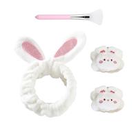 1 Diadema De Felpa Y 1 Par De Pulseras, Con 1 Cepillo, Lindas Diademas De Dibujos Animados, Adecuadas Para Lavado De Cara, Cuidado De La Piel, Maquillaje
