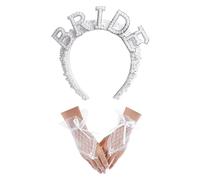 1 diadema de perlas para novia, 1 par de guantes de encaje, diadema de perlas y diamantes, diadema de despedida de soltero, tocado de novia para novia, accesorio para el pelo de novia