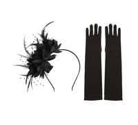 1 Diadema De Plumas, 1 Guante Elástico, Diadema De Plumas De Flores Sintéticas, Tocado Fascinador Para Mujer, Accesorios Para El Cabello De Los Años 20, Diadema Para Mujeres De Los Años 20