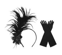 1 Diadema De Plumas Y 1 Par De Guantes De Vestir Largos, Sombreros Retro, Accesorios De Vestir, Adecuados Para Fiestas, Bailes Y Representaciones Teatrales
