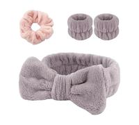 1 Diadema De Terciopelo Coral, 1 Par De Pulseras Elásticas Y 1 Goma Para El Pelo, Pulseras Absorbentes, Diadema Con Lazo, Adecuada Para Limpieza Facial, Maquillaje Y Cuidado De La Piel.