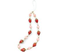 1 dije de teléfono de fresa rosa, correa de muñeca con perlas de fruta dulce, bonito cordón de cuentas hecho a mano, cadena de teléfono antipérdida, llavero para teléfono, correa de teléfono con