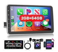 1 DIN Radio de Coche 2GB 64GB Android Hodozzy Carplay Inalámbrico Android Auto 10 Pulgadas Pantalla Coche Vertical Girada Estéreo 1 DIN con GPS WiFi Bluetooth Radio FM/RDS, Cámara Trasera SWC USB
