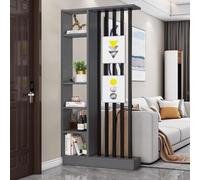 1 Elegante biombo de Madera con Estante for decoración del hogar, división de recibidor y Almacenamiento.(Gray+Black,31.4x9.4x79.5in)