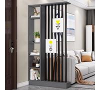 1 Elegante biombo de Madera con Estante for decoración del hogar, división de recibidor y Almacenamiento.(Gray+Black,39.3x9.4x79.5in)
